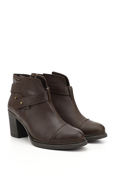 GÖNDERİ(R) Kadın / Kız Kahve Antik Fermuarlı Kalın Topuklu Bot
