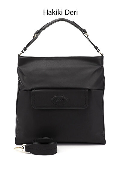 GÖNDERİ(R) BLACK Gön Platinum Genuine Leather Large Size Women's Shoulder and Hand Bag B7081