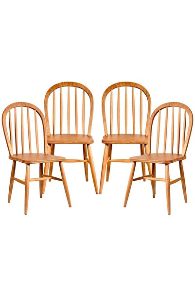 Woodenbend Milena Natural Ahşap Sandalye 4’lü Set Kayın Ağacı İskandinav Bohe...