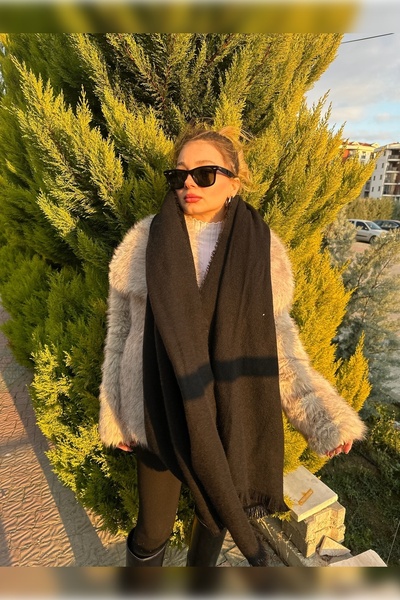 Luminos Butik Unisex Black Soft Textured Thick Scarf - Shawl 70x180cm Sal1206