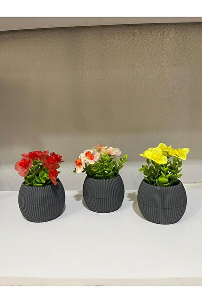 La bella bazar Küçük Boy Saksıda Yapay Çiçek Bitki 3 Adet, Gerçekçi Yapay Çiçek Masa Dekoru