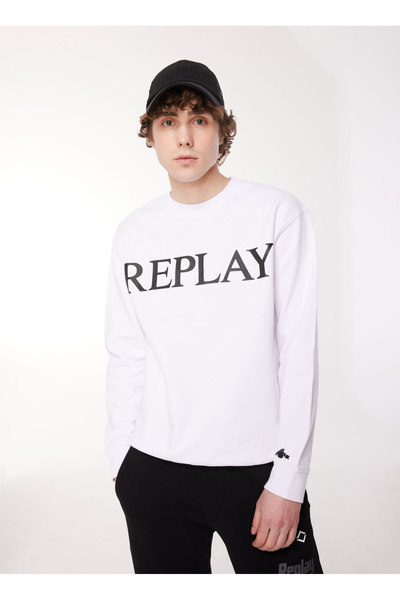 Replay Bisiklet Yaka Beyaz Erkek Sweatshırt M6527 001 Weiß