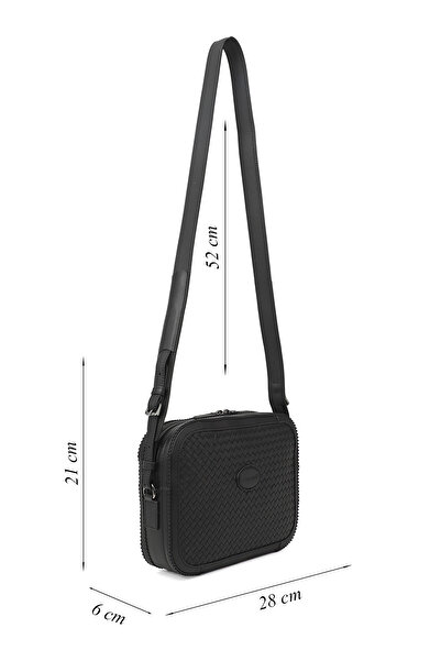 GÖNDERİ(R) Women / Girls Black Genuine Leather Straw Knitted Long Strap Shoulder Bag