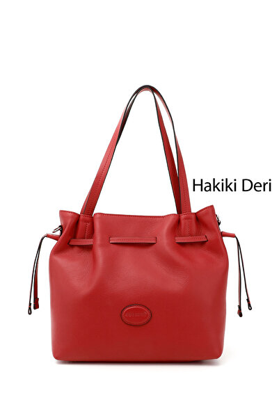 GÖNDERİ(R) حقيبة يد وكتف من الجلد الطبيعي باللون الأحمر للنساء/الفتيات