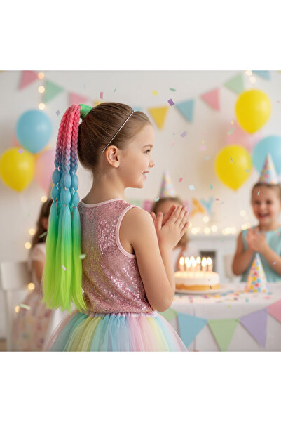 Mina Peruk Bubble Hair Doğum Günü Saç Örgüleri Balon ve Düz Salaş Örgülü Last...