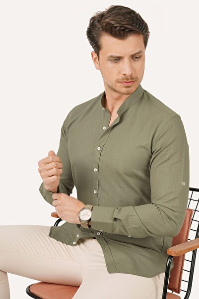 Etikmen Richter Collar Slimfit Linen Men's Shirt - With Gift Box