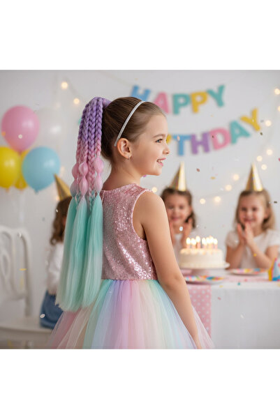 Mina Peruk Kız Çocuk Kostüm Saç Parti Peruk Balon ve Düz Salaş Örgülü Lastikl...