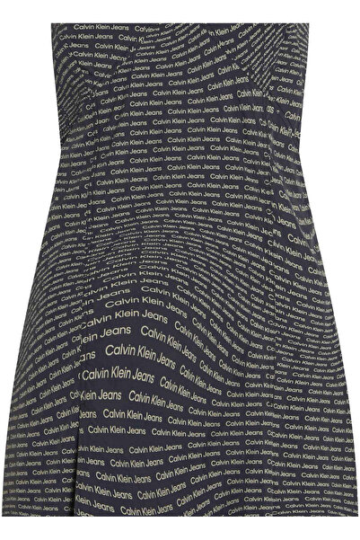 Calvin Klein Jeans V Yaka Desenli Siyah Kısa Kadın Elbise J20J2230700GP