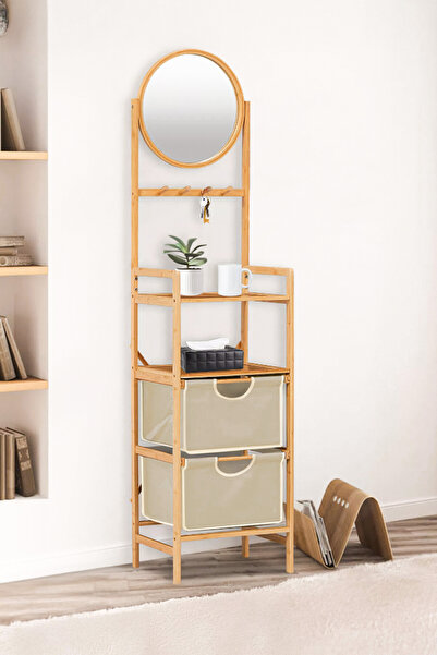 Digithome Bambu Aynalı 2 Çekmeceli Banyo Düzenleyici 2 Raflı Şifonyer Makyaj Organizeri DB-0035 -HYT