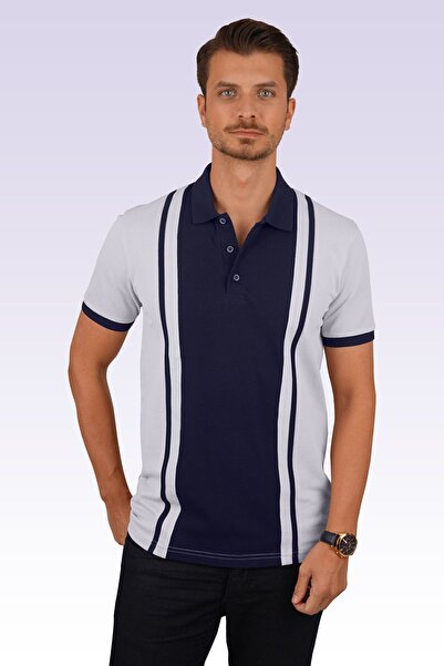 Etikmen Gray Navy Blue Double Color Men's Polo Neck T-Shirt