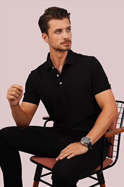 Etikmen Ανδρικό μπλουζάκι με γιακά πόλο με μαύρο γιακά