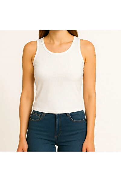 getbrosp Women's White Ribbed Ribbed Undershirt - Slim Fit Cotton Sports Undershirt