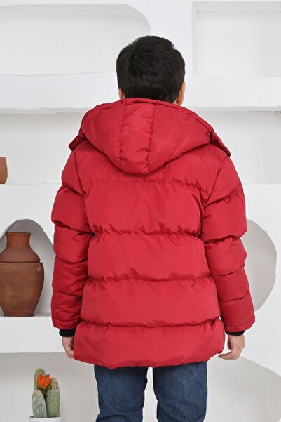 TheJOJODesign Erkek Çocuk Kışlık Polar Astarlı Kalın Elyaf Dolgulu Su Geçirmez Kapüşonlu Mont Kaban