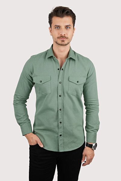 Etikmen Ανδρικό πουκάμισο Aqua Green Slimfit Real Denim