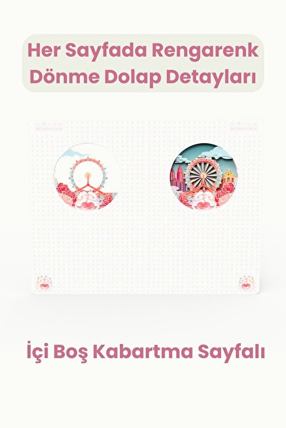 Ecrou Dönme Dolap Temalı 3D Stereo Katmanlı Oyma Sayfalı Defter Ajanda Bloknot 20,8 x 14 cm 120 Yaprak