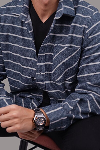 Etikmen Ανδρικό πουκάμισο Oversize - Μπλε και Λευκό ριγέ με κουτί δώρου