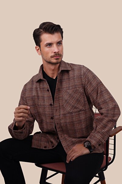 Etikmen Tile Straw Patterned Oversize Men's Shirt