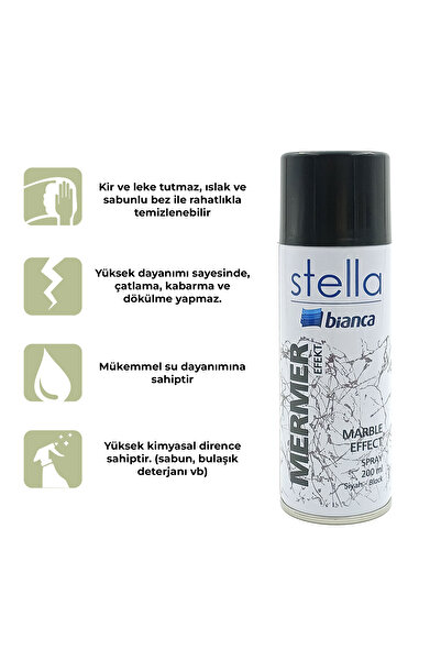 Bianca Stella İnce Mermer Efekt Sprey Boya Siyah 200 ml