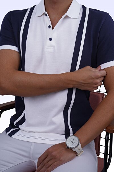 Etikmen Ανδρικό μπλουζάκι με γιακά πόλο σε μπλε λευκό διπλό χρώμα