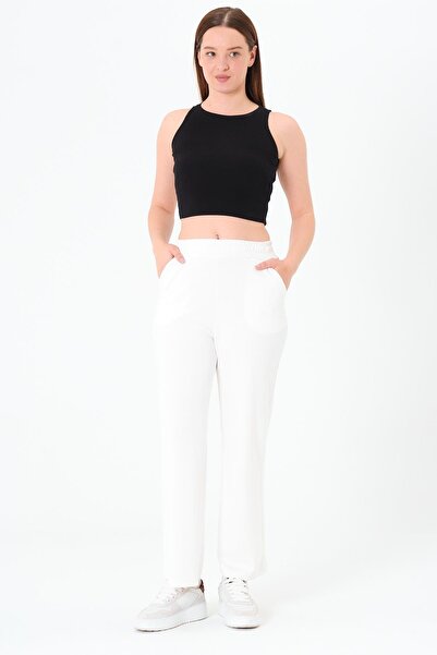 Sortie Collection Women's Lace, Comfortable Fit, Pocketed, Flowy, Modal Fabric Ecru Trousers