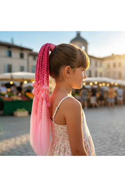 Mina Peruk Happy Birtday Hair Balon ve Düz Salaş Örgülü Simli Lastikli At Kuyruğu - ACM10