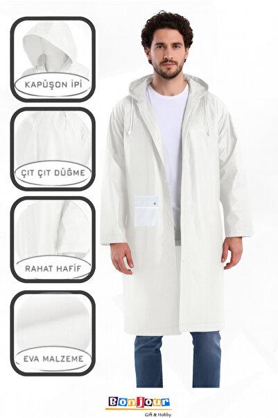 Bonjour Gift & Hobby Unisex Eva Raincoat with Pockets, Snap Fasteners, Hooded Windproof and Rainproof
