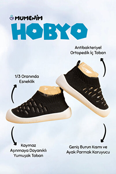 Mumenim Hobyo Boys & Baby Flexible, Non-Slip Orthopedic Sole Black First Step Shoes