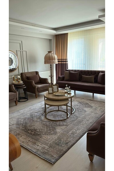 ESSENSE HOME & LİVİNG KYRA Vintage Modern Retro Özel Pamuk dokuma %100 POLYESTER Salon Oturma Odası Halısı