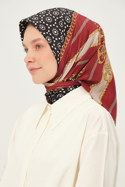 Madame Polo Printed Twil Scarf Non-Slip 90X90 cm Navy Blue