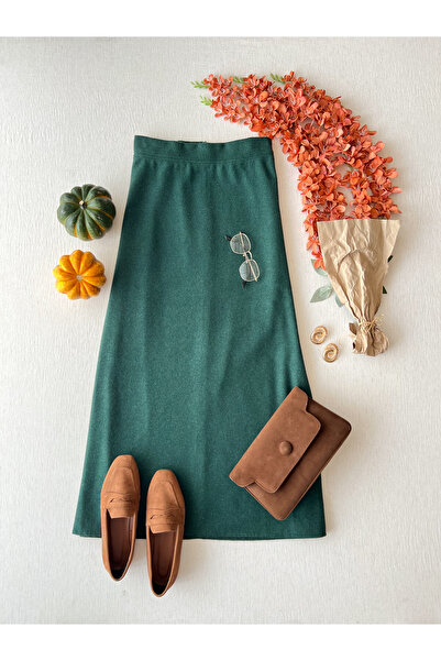 KÜÇÜĞÜM BUTİK Emerald Green Stamped Long Skirt