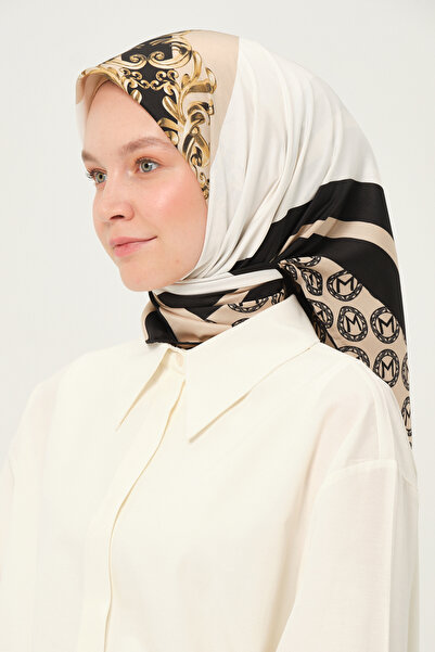 Madame Polo Patterned Twill Scarf Non-Slip Wrinkle-Free Fabric White