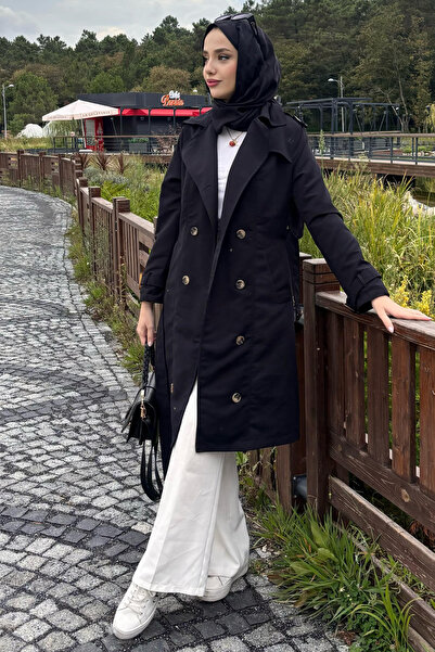 Tesettür Diyarı Trench cu mâneci, curea, cataramă și nasturi