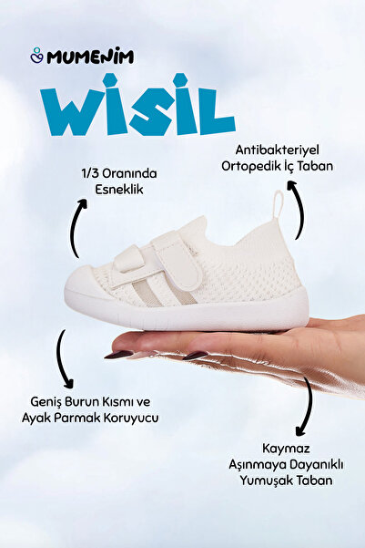 Mumenim Wisil Girl/Boy & Baby Velcro Comfortable Flexible Non-Slip Orthopedic Sole White Sports/First Step Shoes