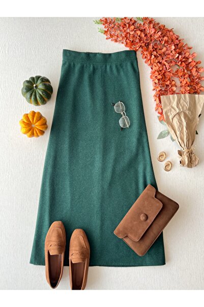 KÜÇÜĞÜM BUTİK Emerald Green Stamped Long Skirt