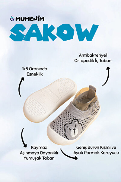 Mumenim Sakow Kids Baby Orthopedic Flexible, Comfortable Lightweight Non-Slip Sole Gray First Step Sports Shoes