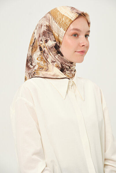 Madame Polo Φουλάρι με σχέδιο από ραγιόν, αντιολισθητικό 90x90 εκ. Μπεζ