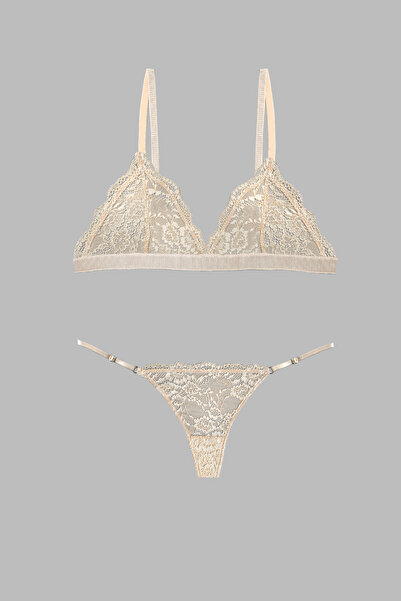 Simi Underwear Χρυσό Γυναικείο Σετ Εσωρούχων Δαντέλας