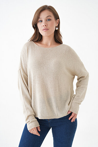 barış sülün lovebox Γυναικείο φαρδύ πουλόβερ με πέτρες και oversized γιακά 6933