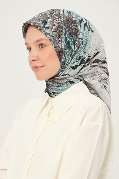 Madame Polo وشاح تويل منقوش غير قابل للانزلاق مقاس 90 × 90 سم باللون الأخضر ا...