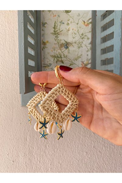 Atelier Licia Summer Earrings with Straw Detail, Seashell and Star Charm