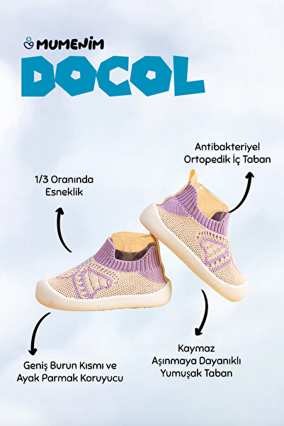 Mumenim Docol Kız Çocuk Bebek Esnek, Rahat Ortopedik Taban Pembe Mor Günlük Ilk Adım Spor Ayakkabı Sneaker