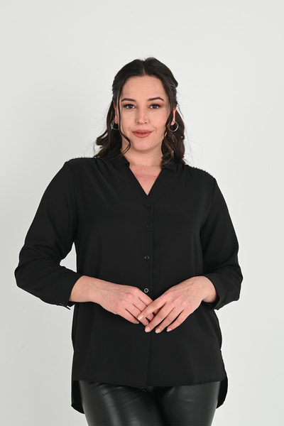 Koza Butik Cămașă de damă cu umăr mare, cu detalii de piatră 1687-24