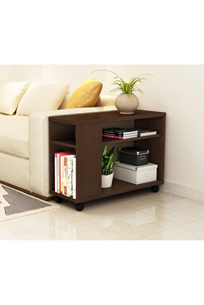 Eleva Home Modern Wooden Side Table with Shelves & Casters, Multifunctional End Table for Small Space