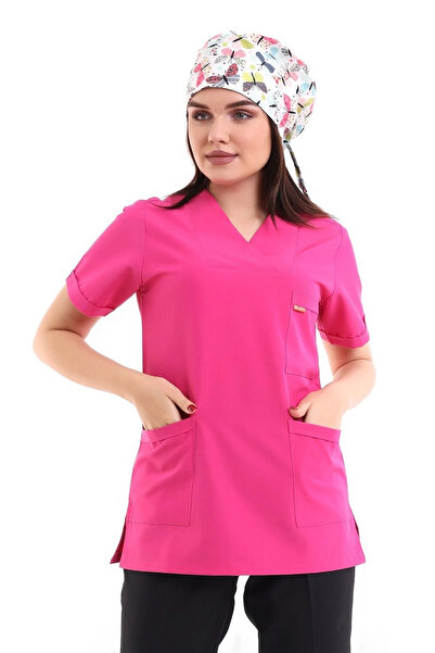 bianada بلوزة نسائية ذات ياقة مغلف - 15 وردي فوشيا