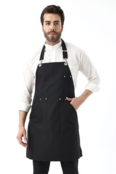 Bilenn Tekstil Ποδιά Barista με λουράκι καγκουρό με τσέπη - Μαύρη