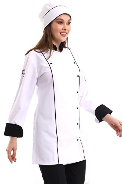 Bilenn Tekstil Women's Cook Jacket 01 - White Black Piping