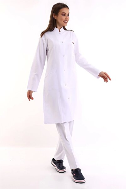 Bilenn Tekstil Doctor Teacher Women's Apron Long Length Judge Collar - 171 White