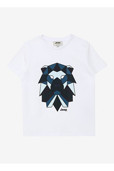 Jeep Ekru Erkek Çocuk Bisiklet Yaka Relaxed Baskılı T-Shirt C4SB-TST4223