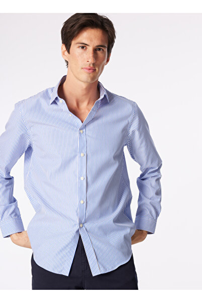 BROOKS BROTHERS Slim Fit İtalyan Yaka Lacivert - Beyaz Erkek Gömlek BBSS24MSH027