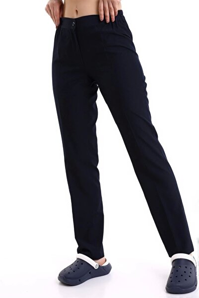 Bilenn Tekstil بنطلون الألبكة النسائي - أزرق داكن